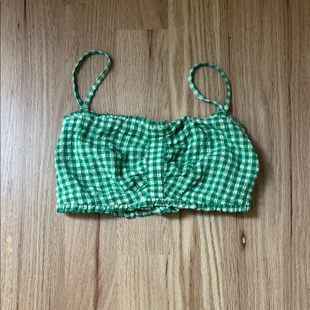 Green gingham top